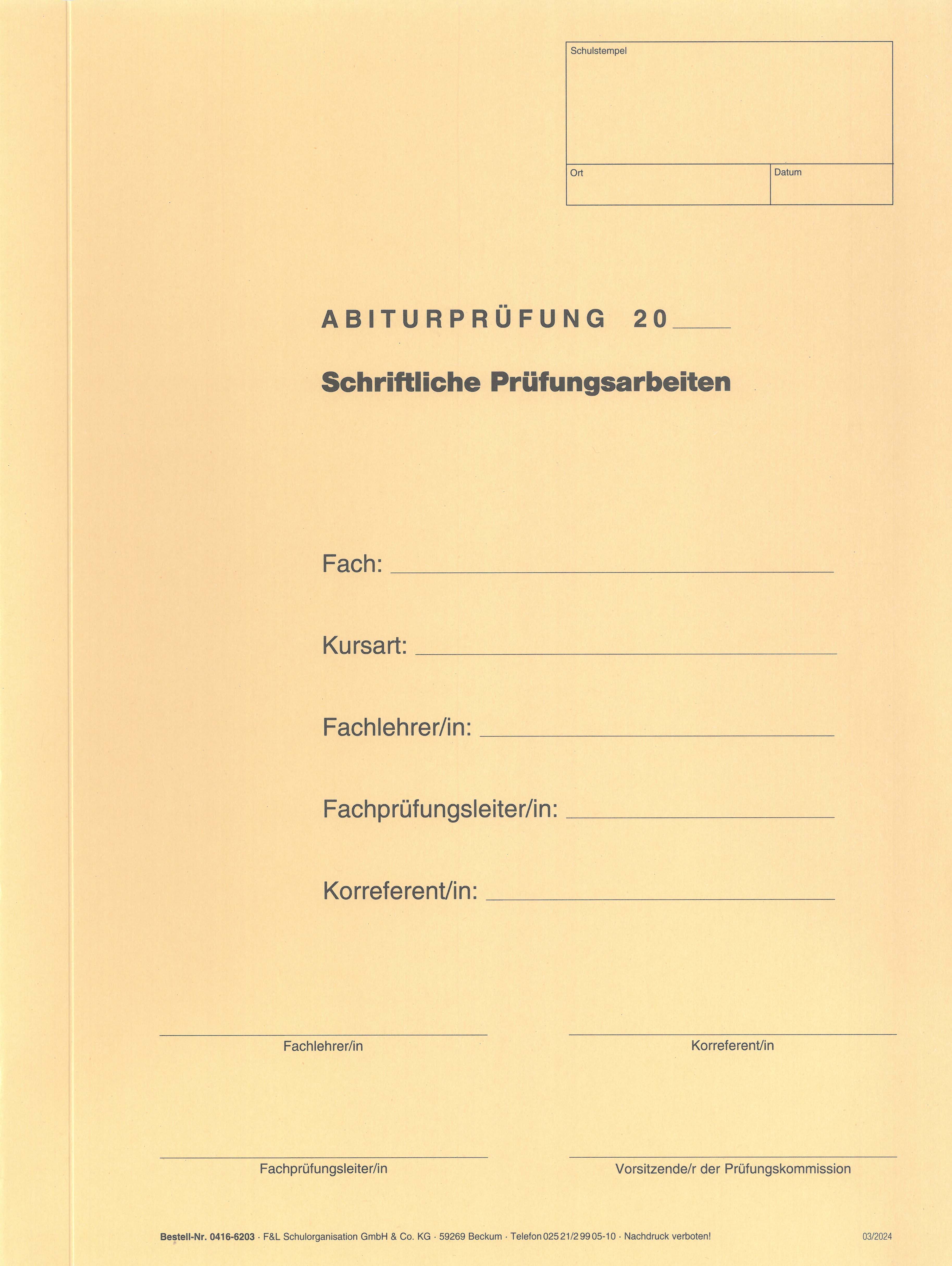 Umschlagmappe für Abiturprüfungen