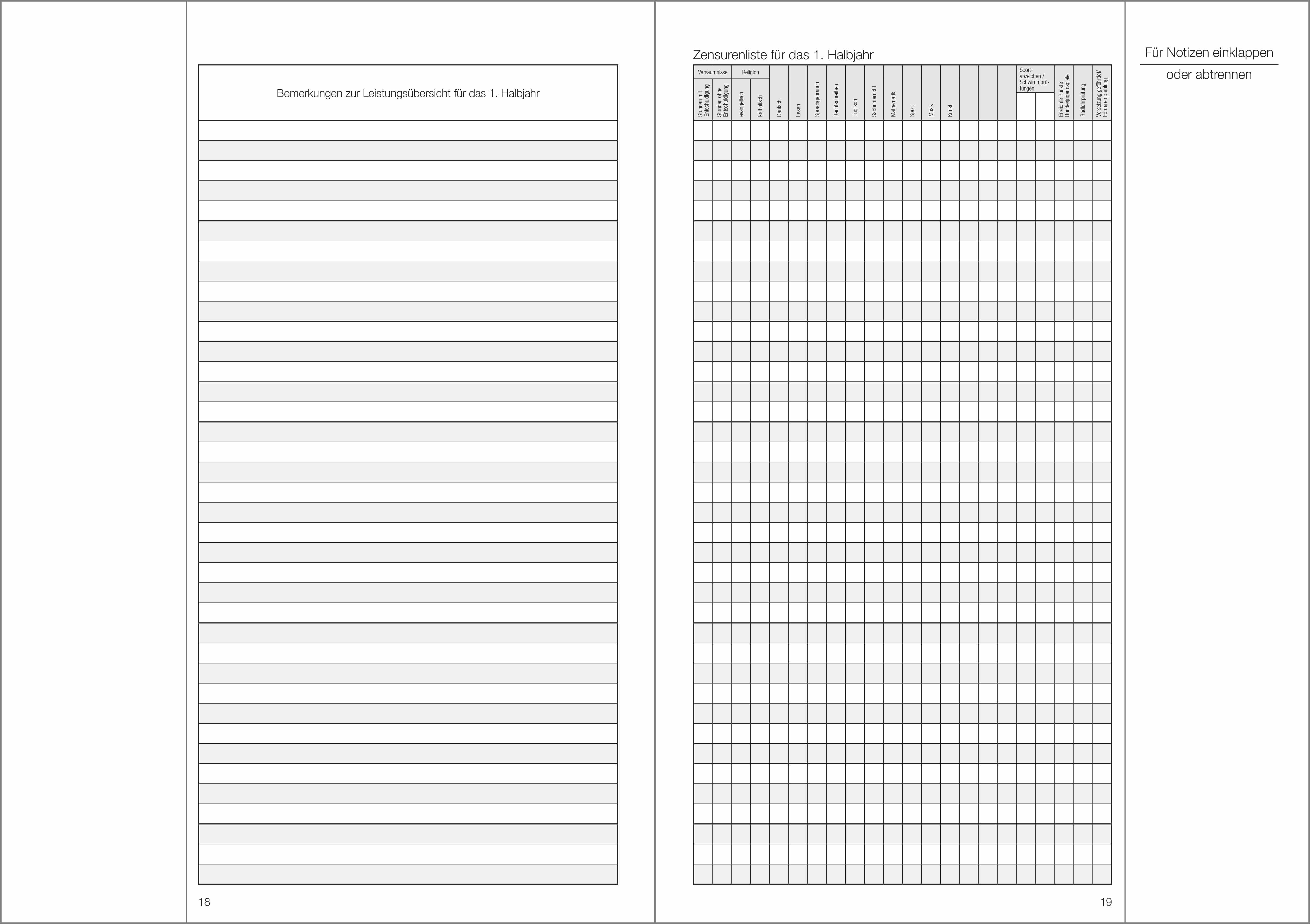Schülerdaten Grundschule Klassenbuch Teil A 2026/2027