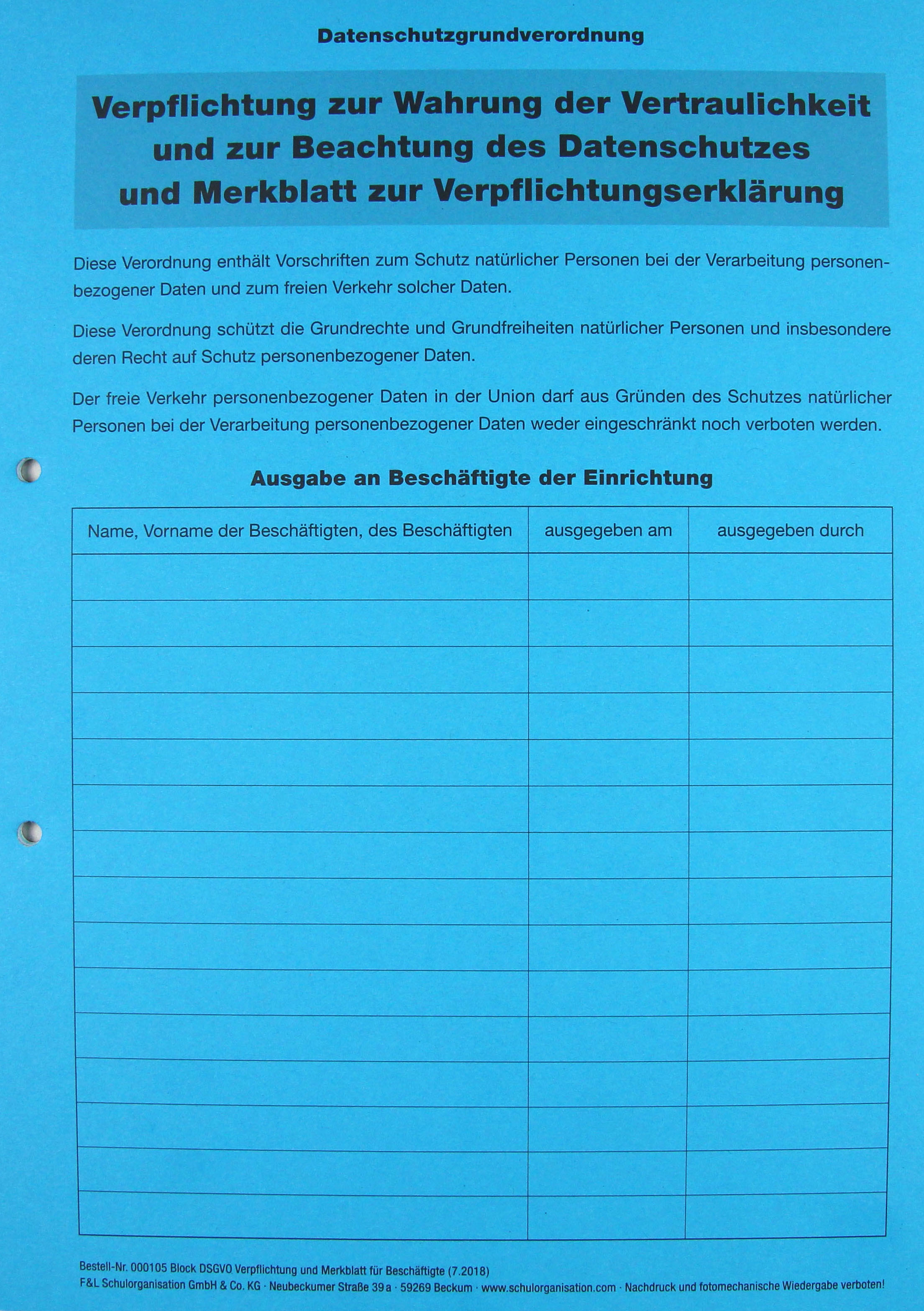 Datenschutzgrundverordnung Verpflichtungserklärung