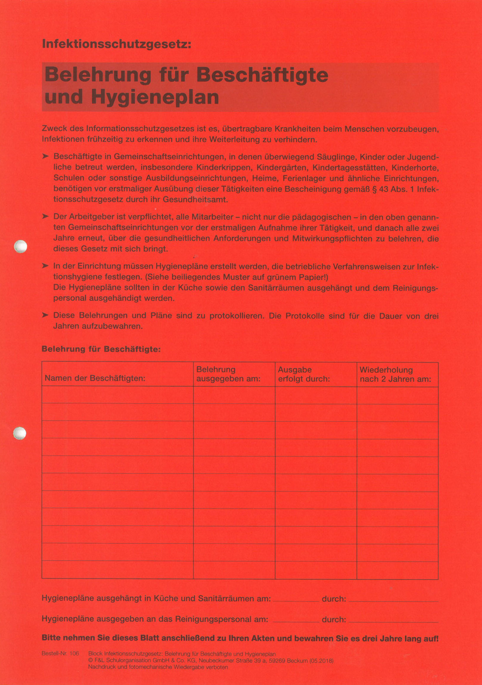 Belehrung Beschäftigte Hygieneplan Infektionsschutzgesetz
