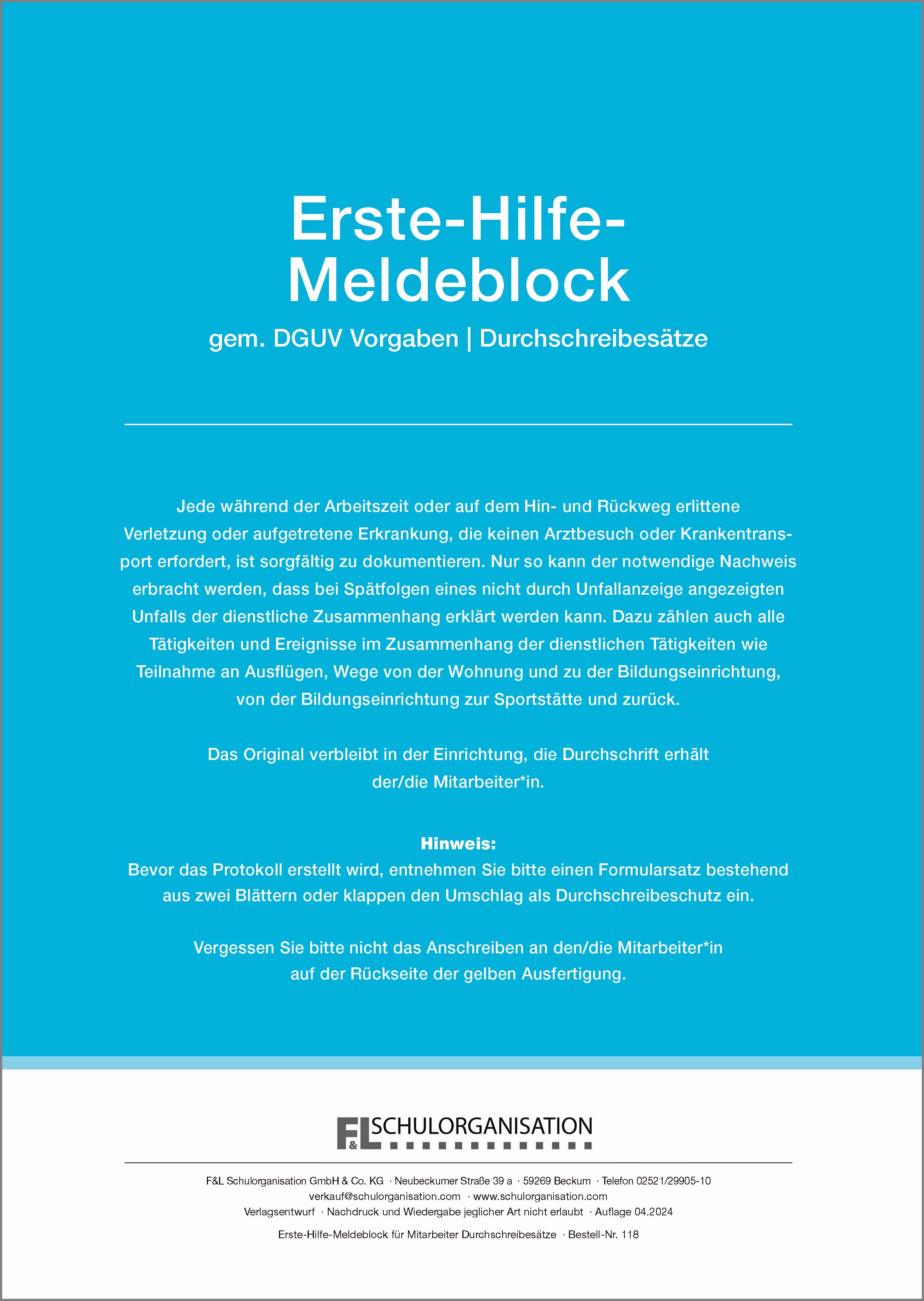 Erste Hilfe Meldeblock