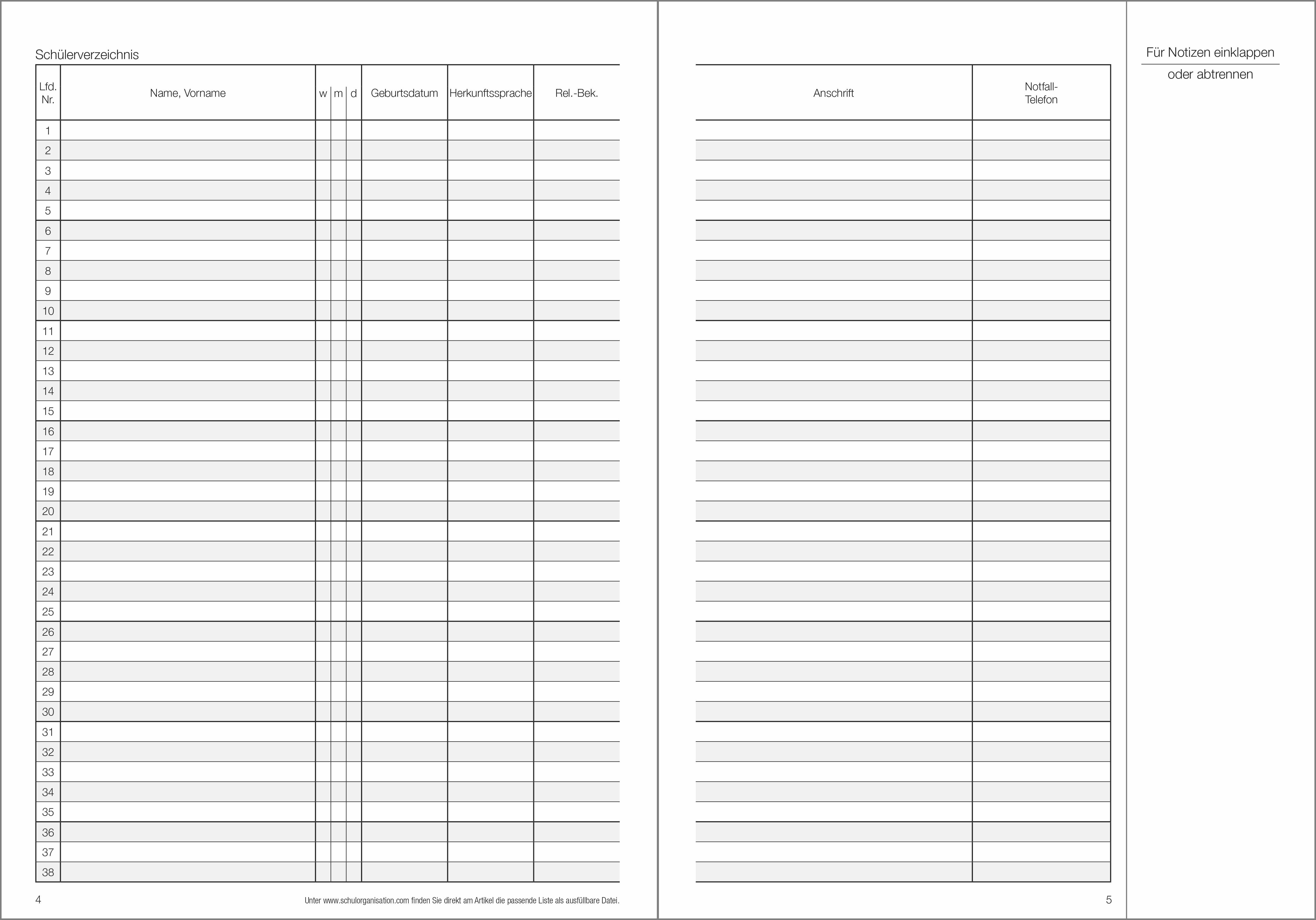 Schülerdaten Realschule Klassenbuch Teil A 2026/2027