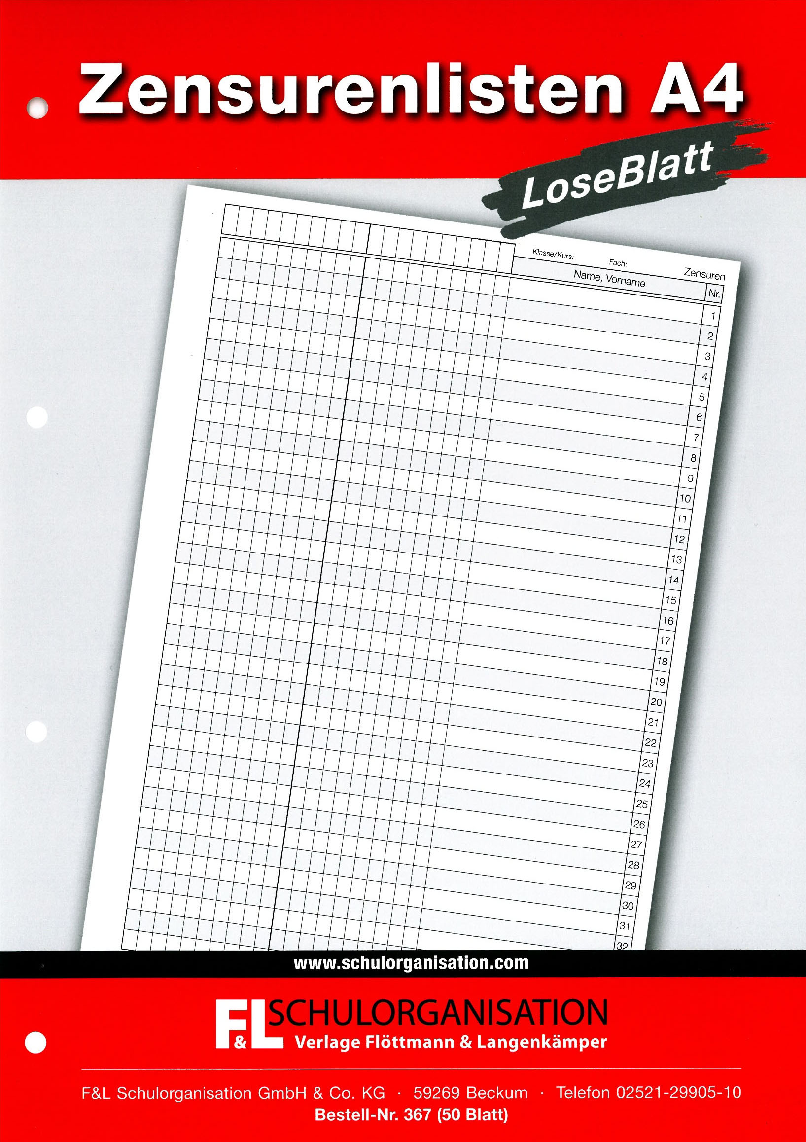 Zensurenlisten klassenweise