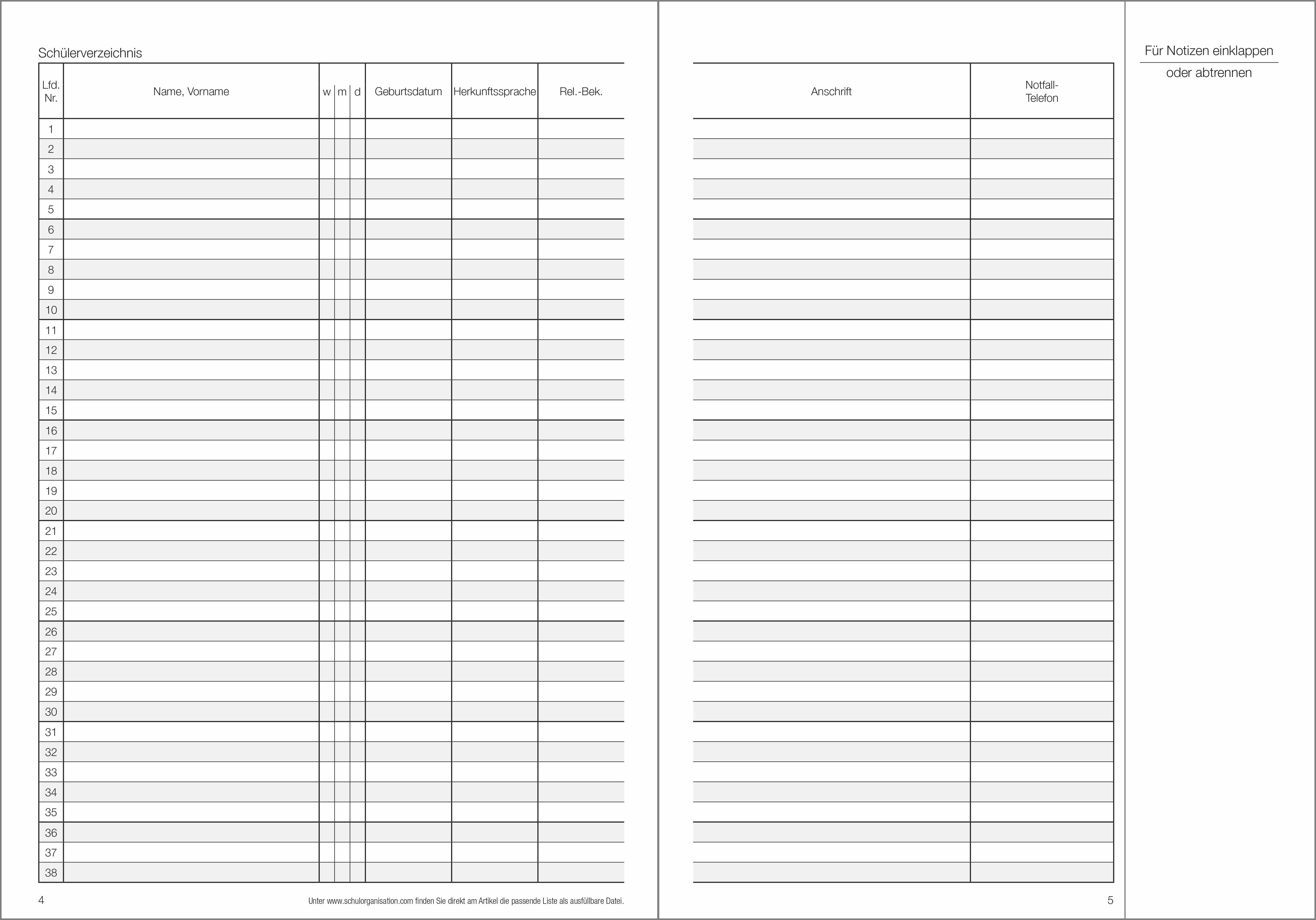 Schülerdaten FOS Lernen/GB Klassenbuch Teil A 2026/2027