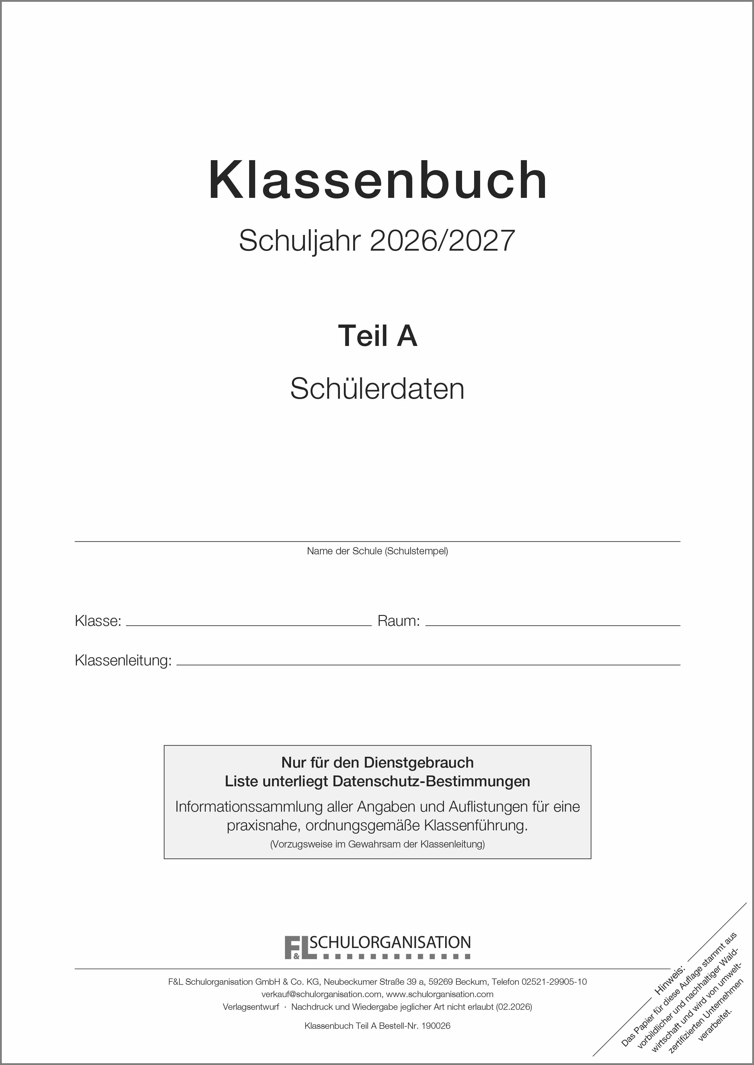 Schülerdaten FOS Lernen/GB Klassenbuch Teil A 2026/2027