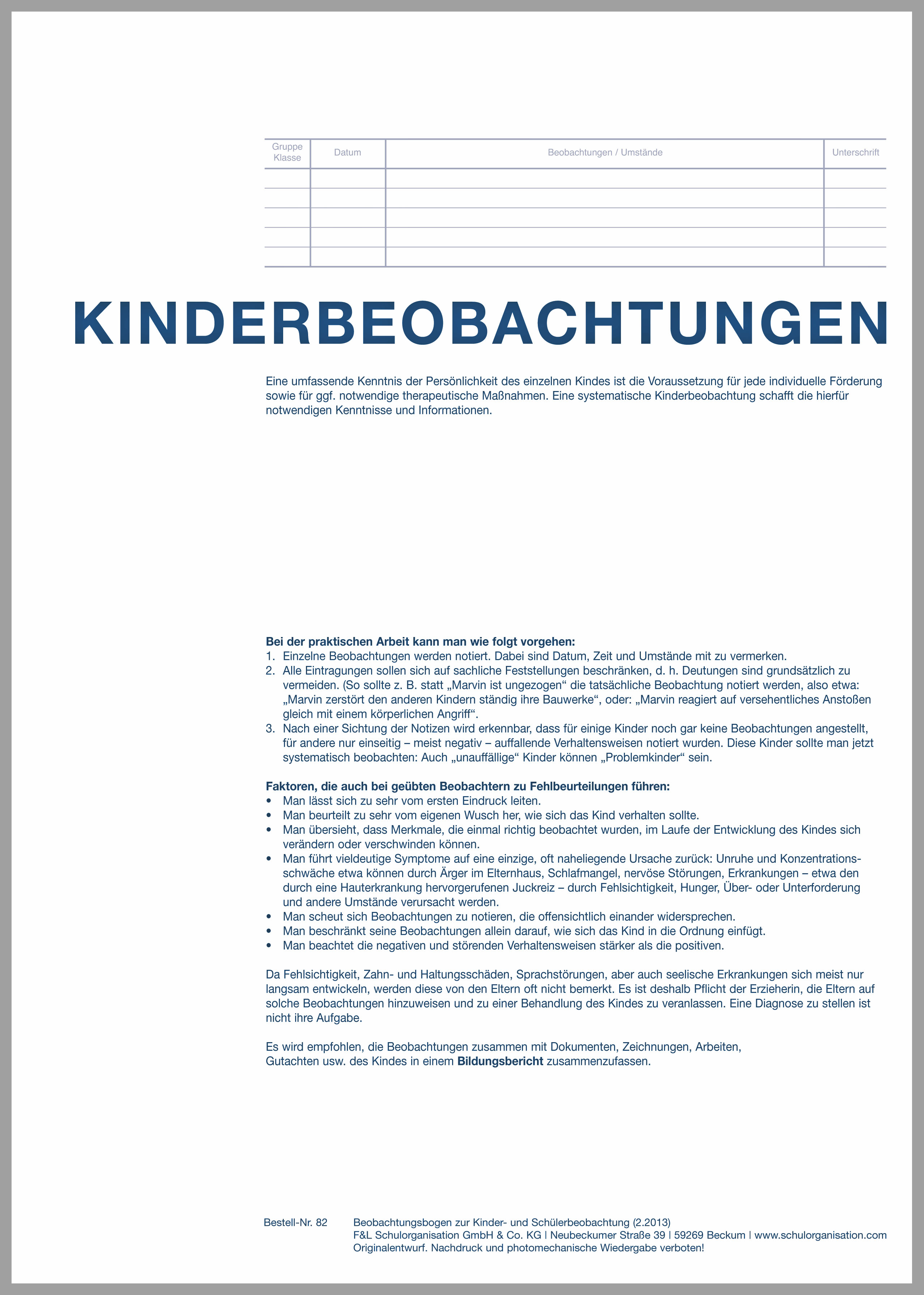 Beobachtungsbogen für Kinder