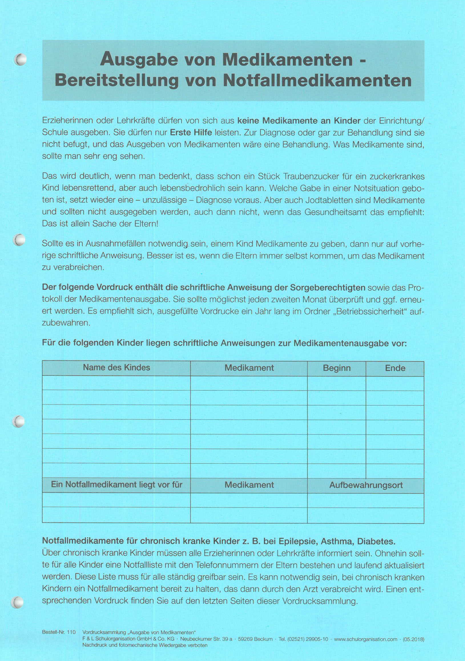 Ausgabe Medikamente Kita