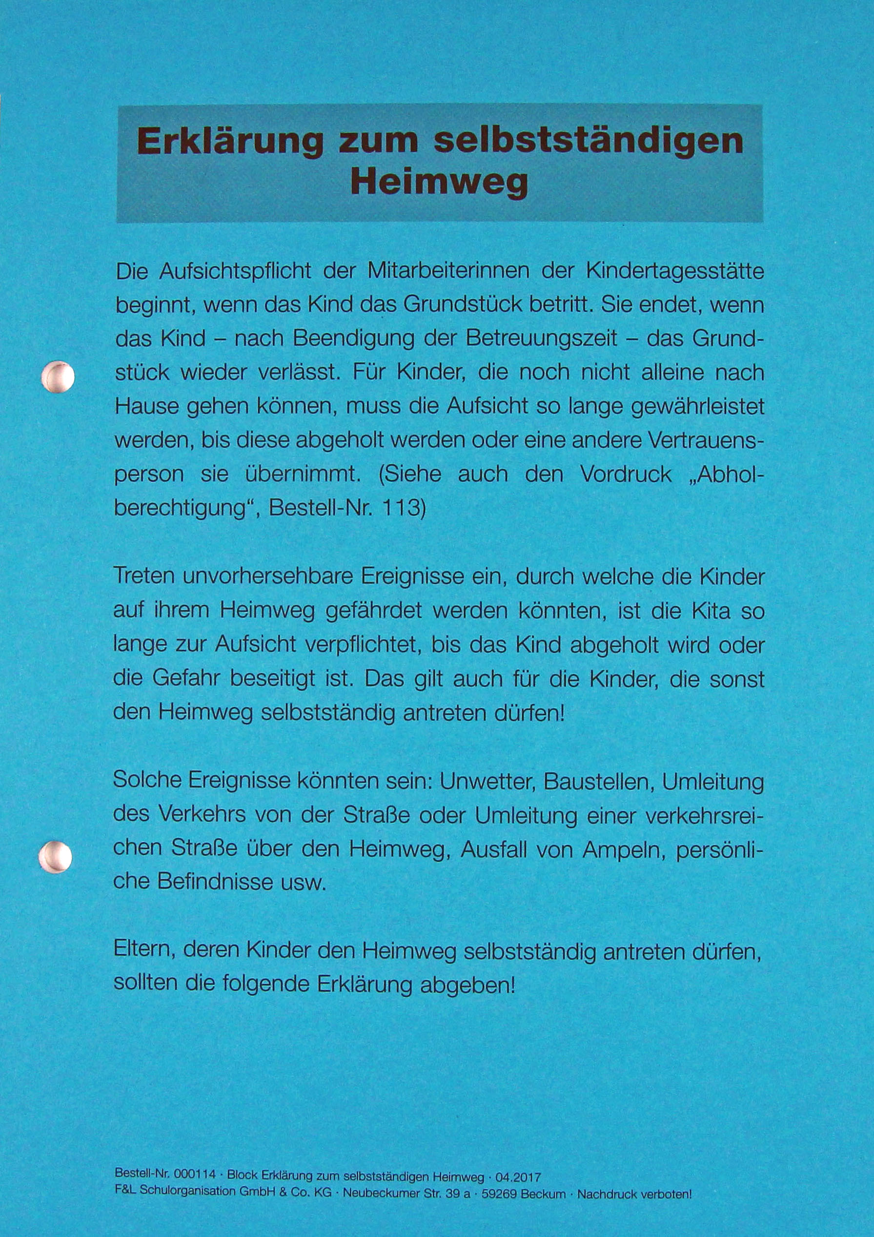 Erklärung selbstständiger Heimweg Kindergartenkinder