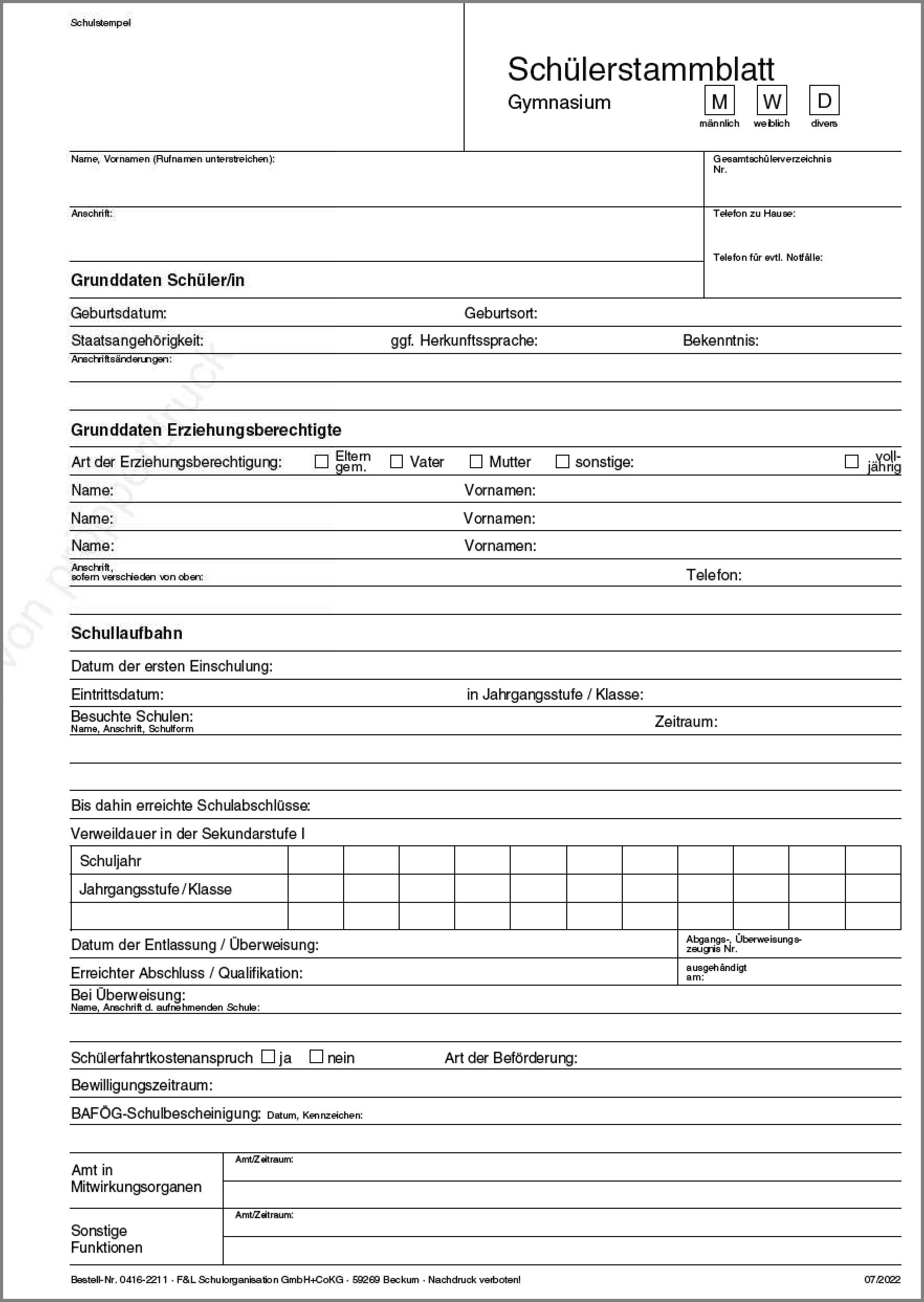 Schülerstammblatt