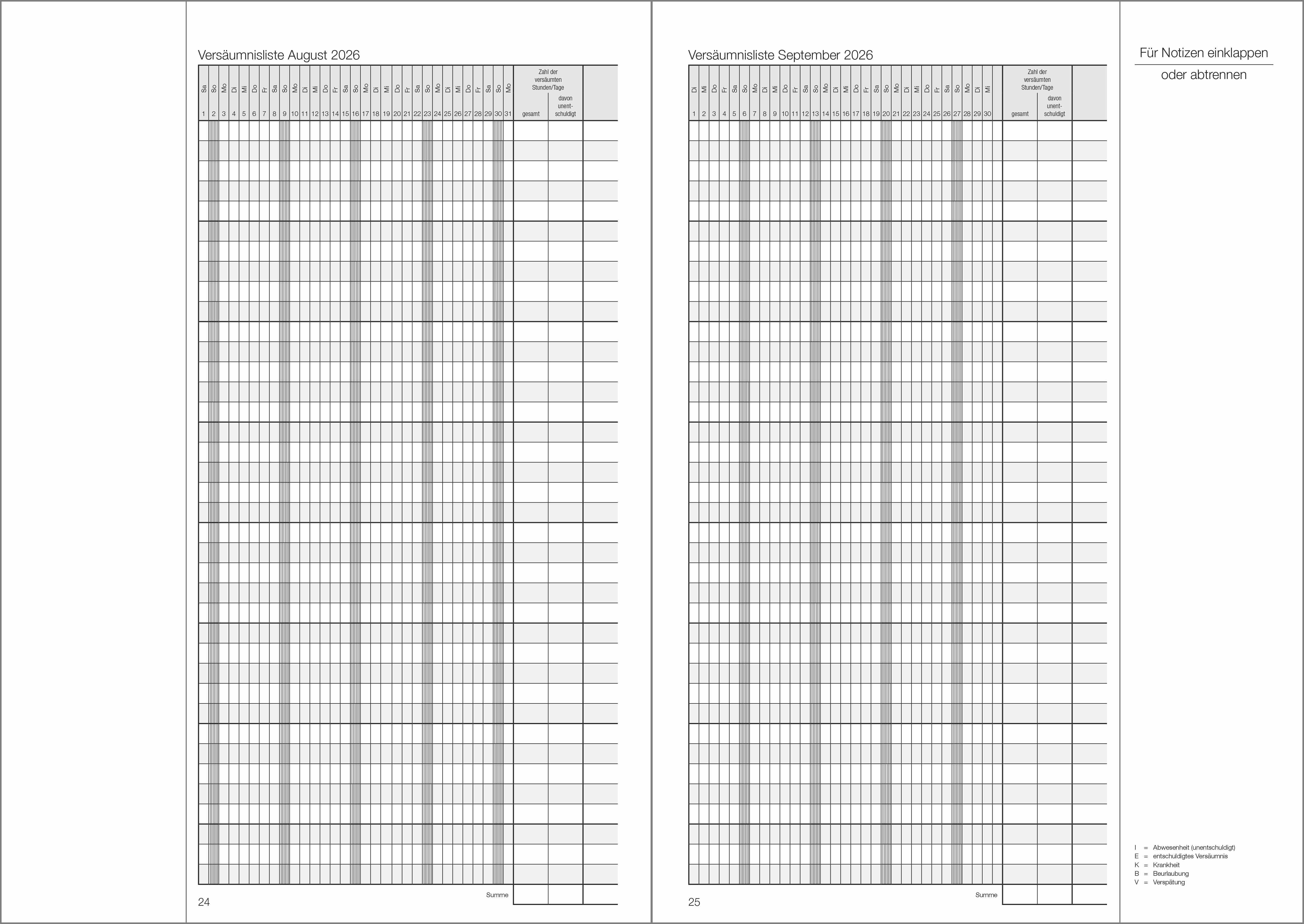 Schülerdaten Grundschule Klassenbuch Teil A 2026/2027