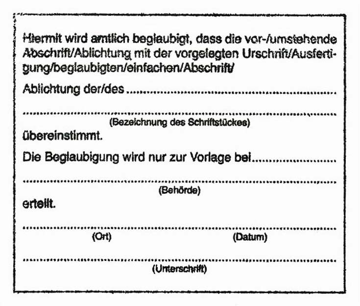 Stempel Beglaubigte Abschrift