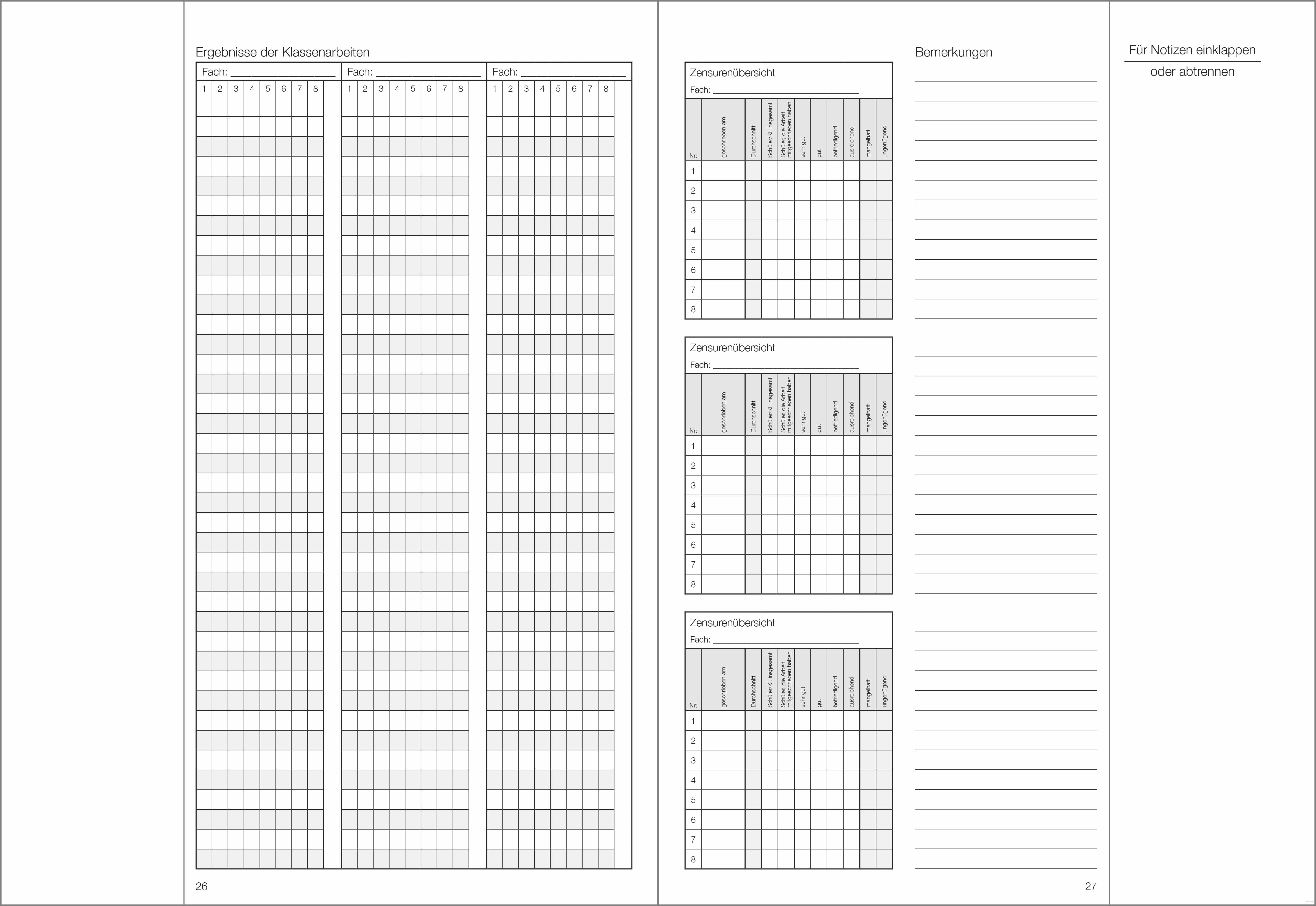 Schülerdaten Gymnasium Klassenbuch Teil A 2026/2027