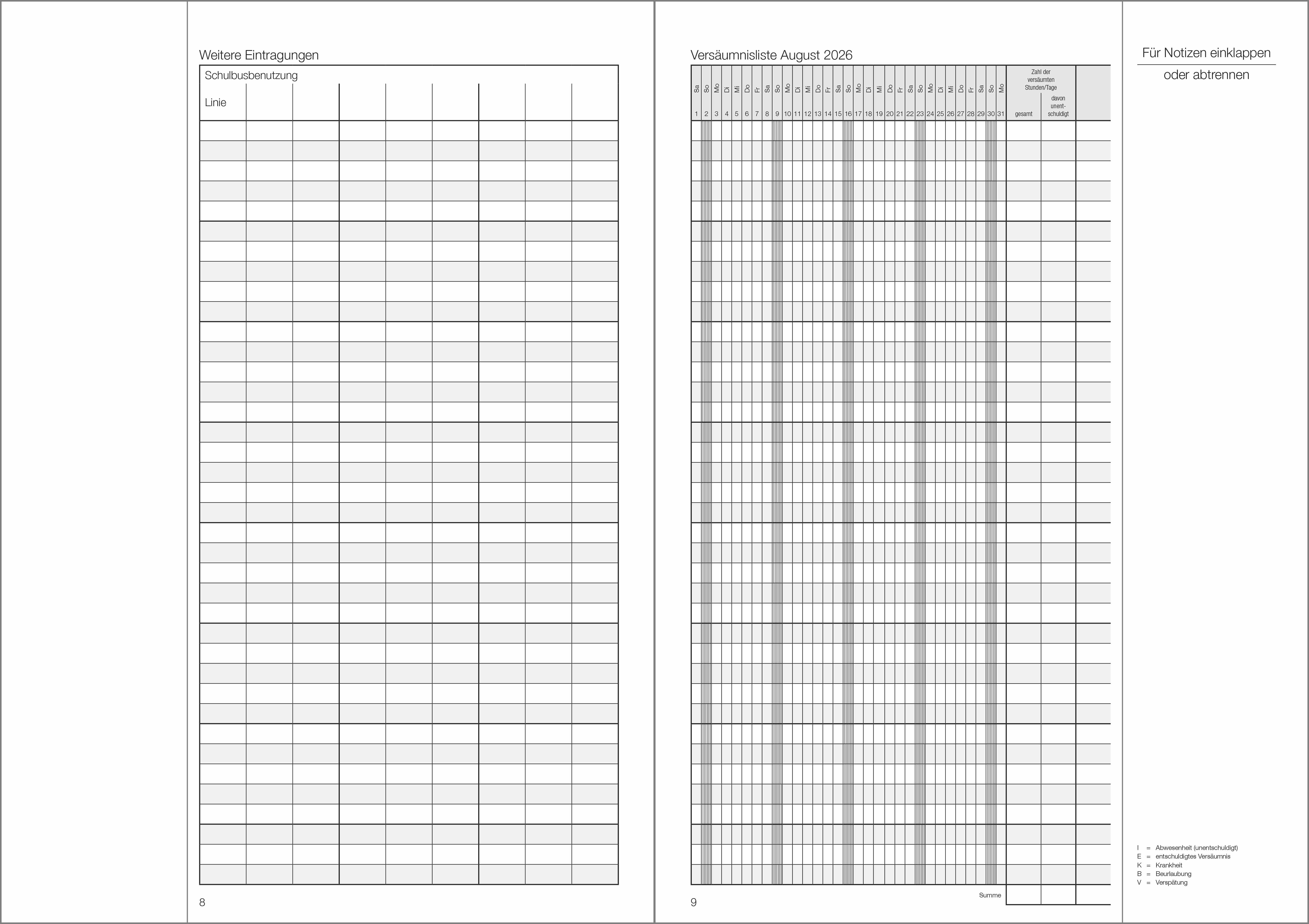 Schülerdaten Realschule Klassenbuch Teil A 2026/2027