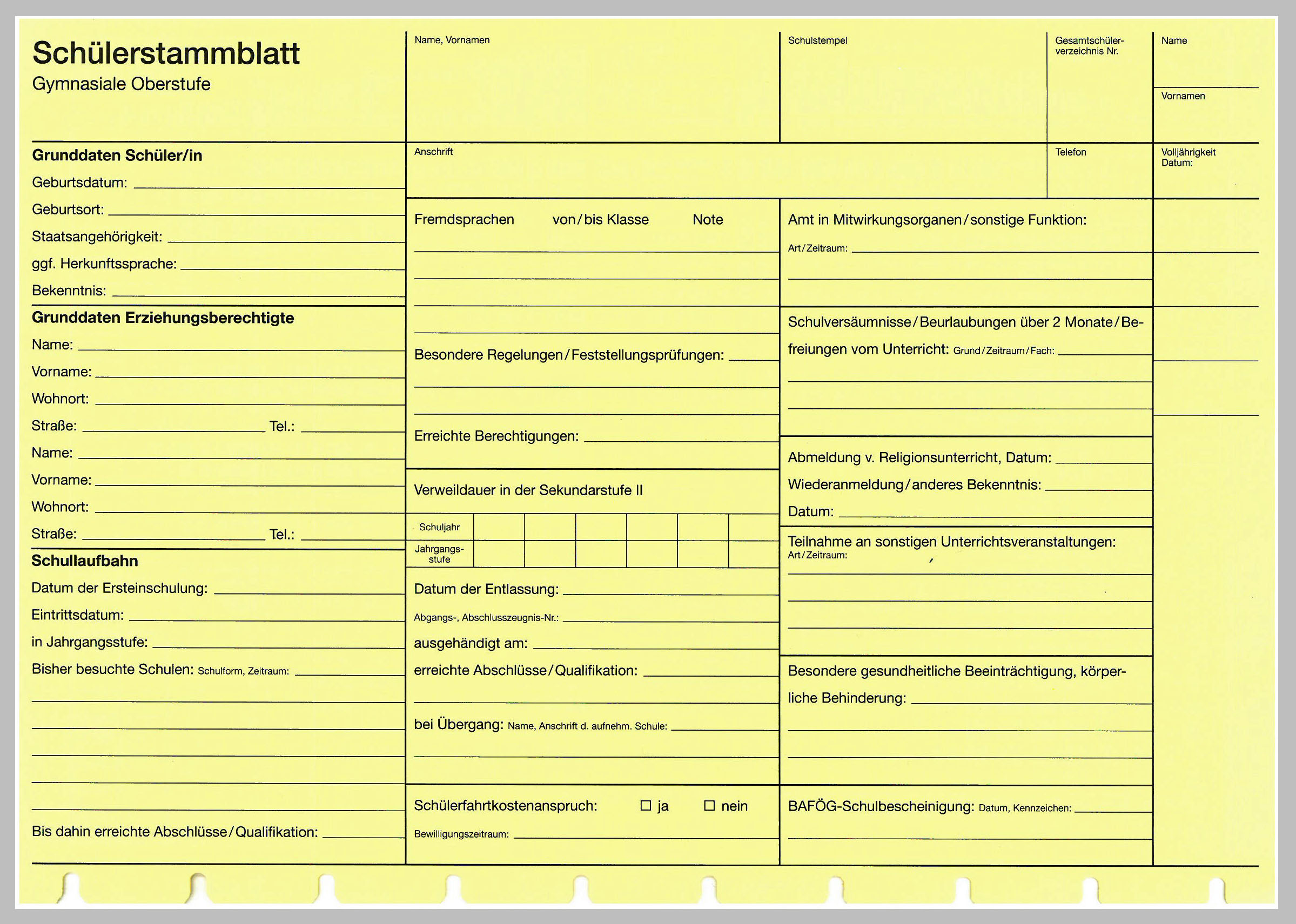 Schülerstammblatt Sek II