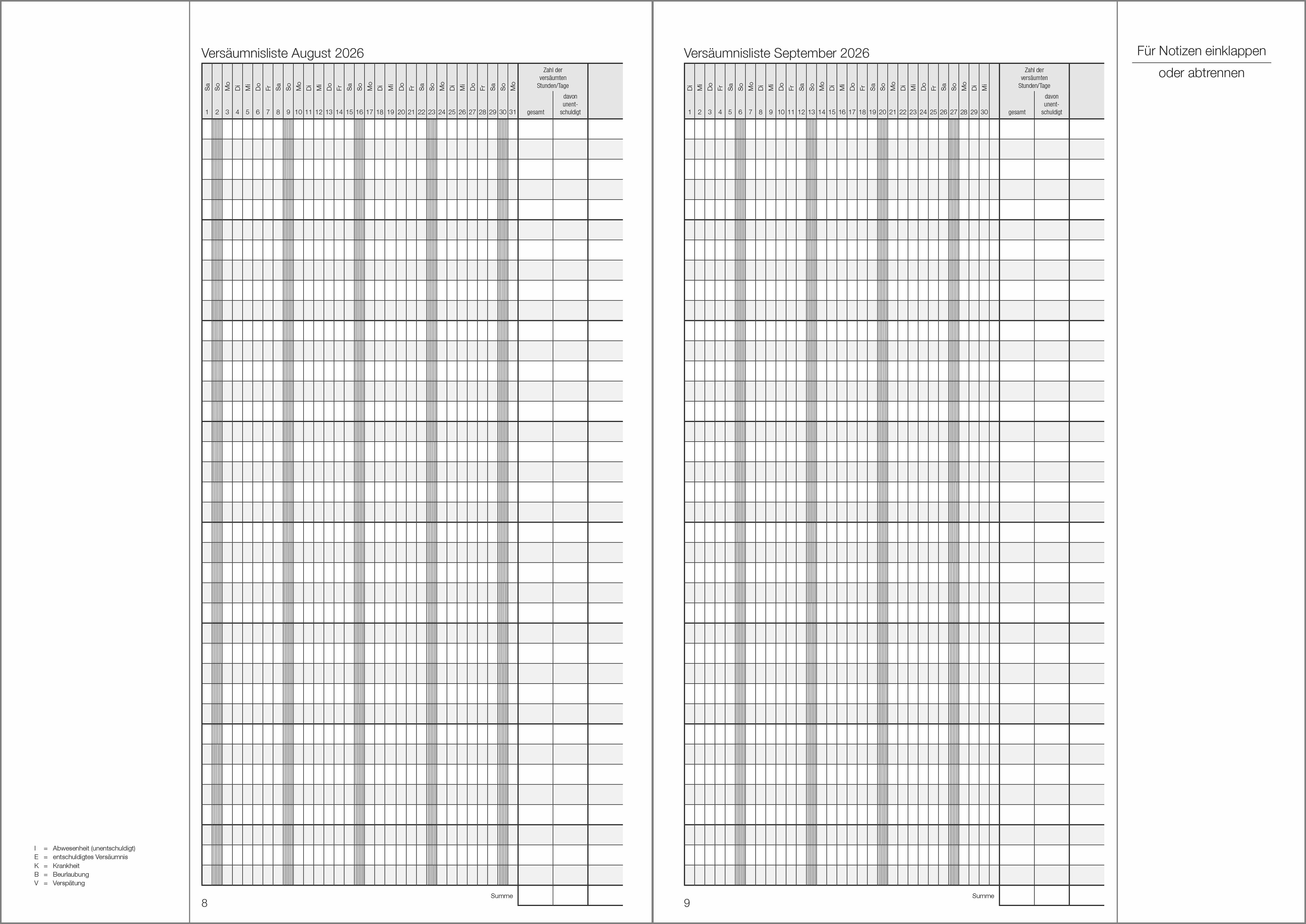 Schülerdaten Gesamtschule / Sekundarschule Klassenbuch Teil A 2026/2027