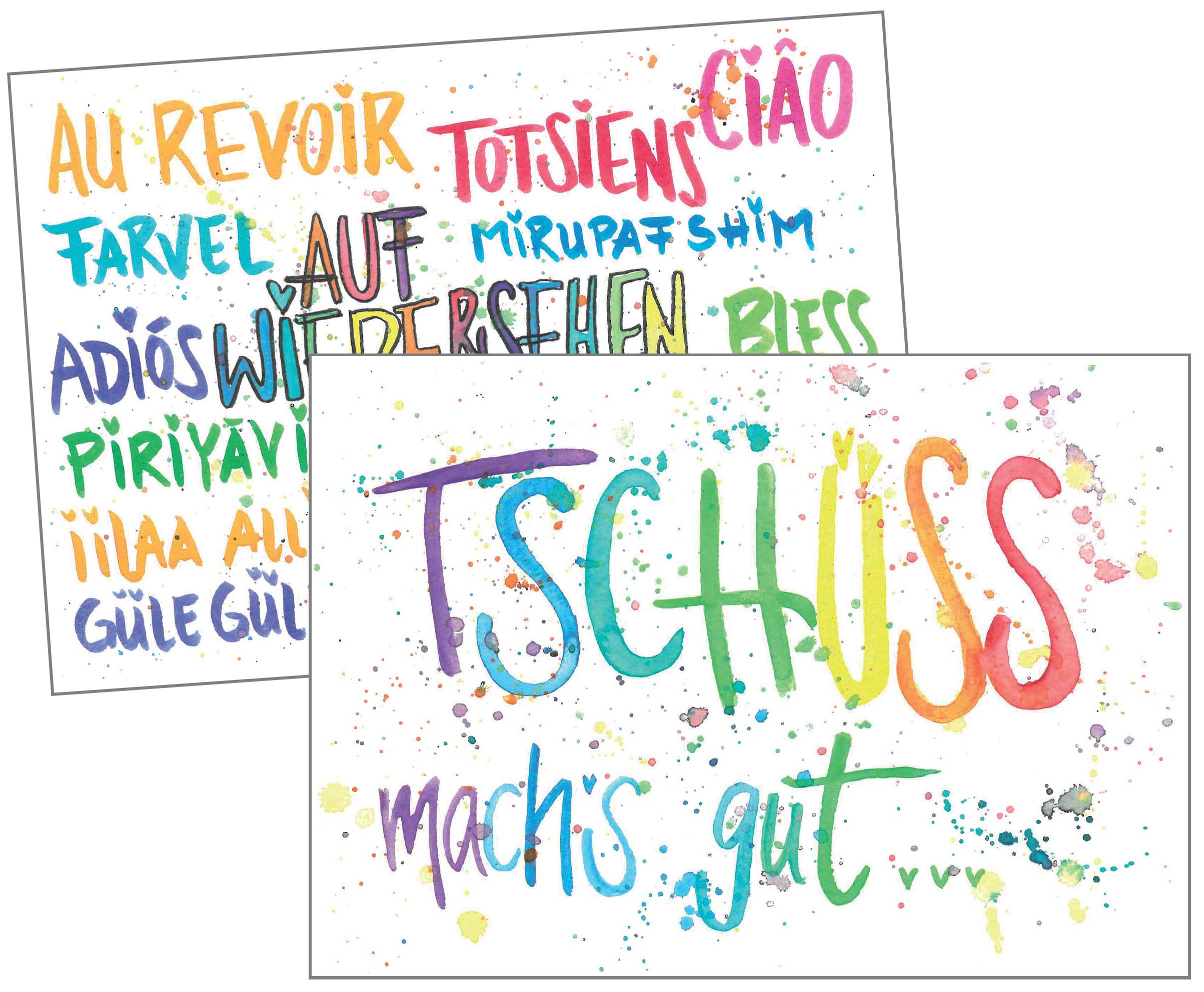 Postkarte zum Kita Abschied - Tschüss - Au revoir