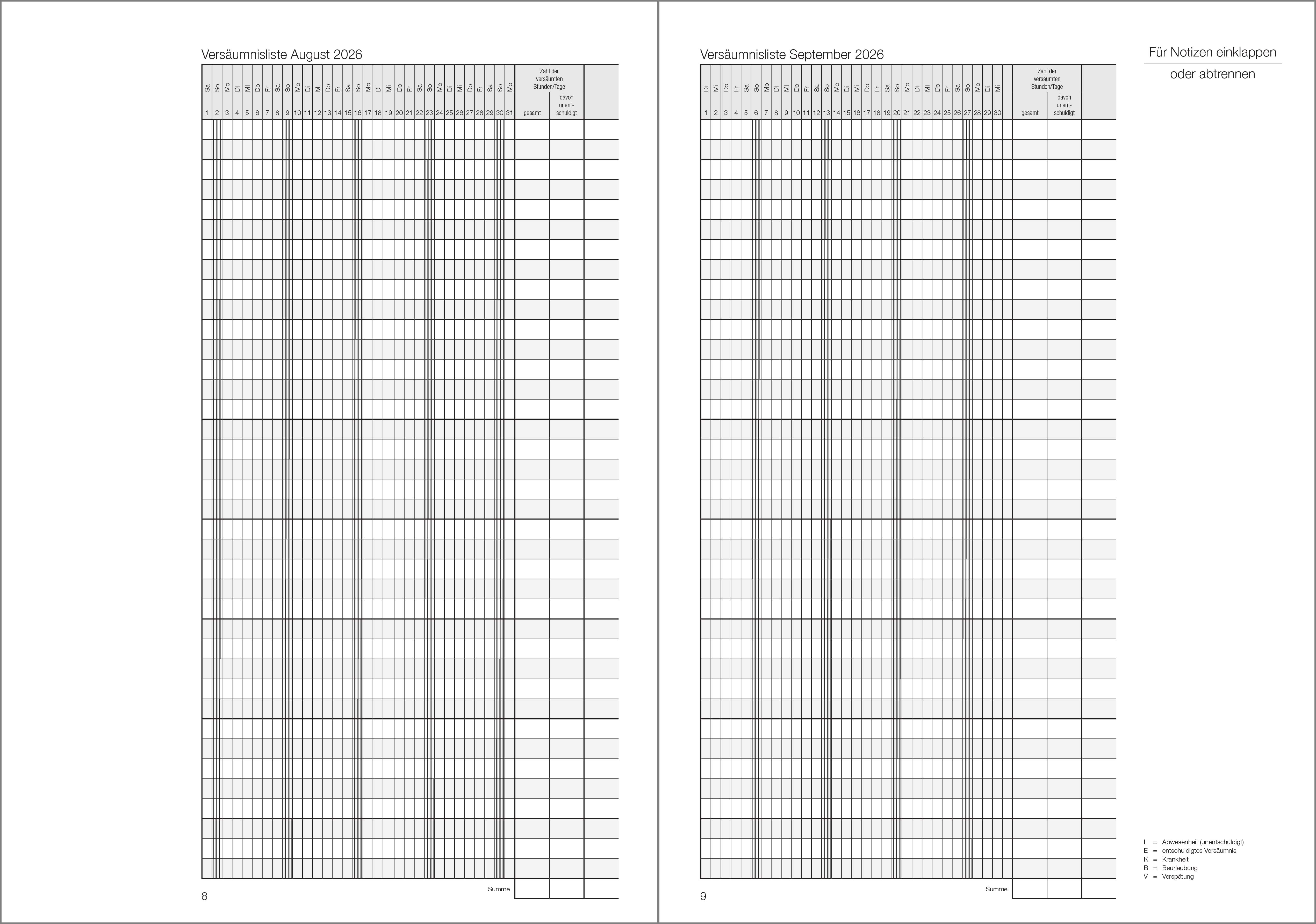 Schülerdaten Hauptschule Klassenbuch Teil A 2026/2027