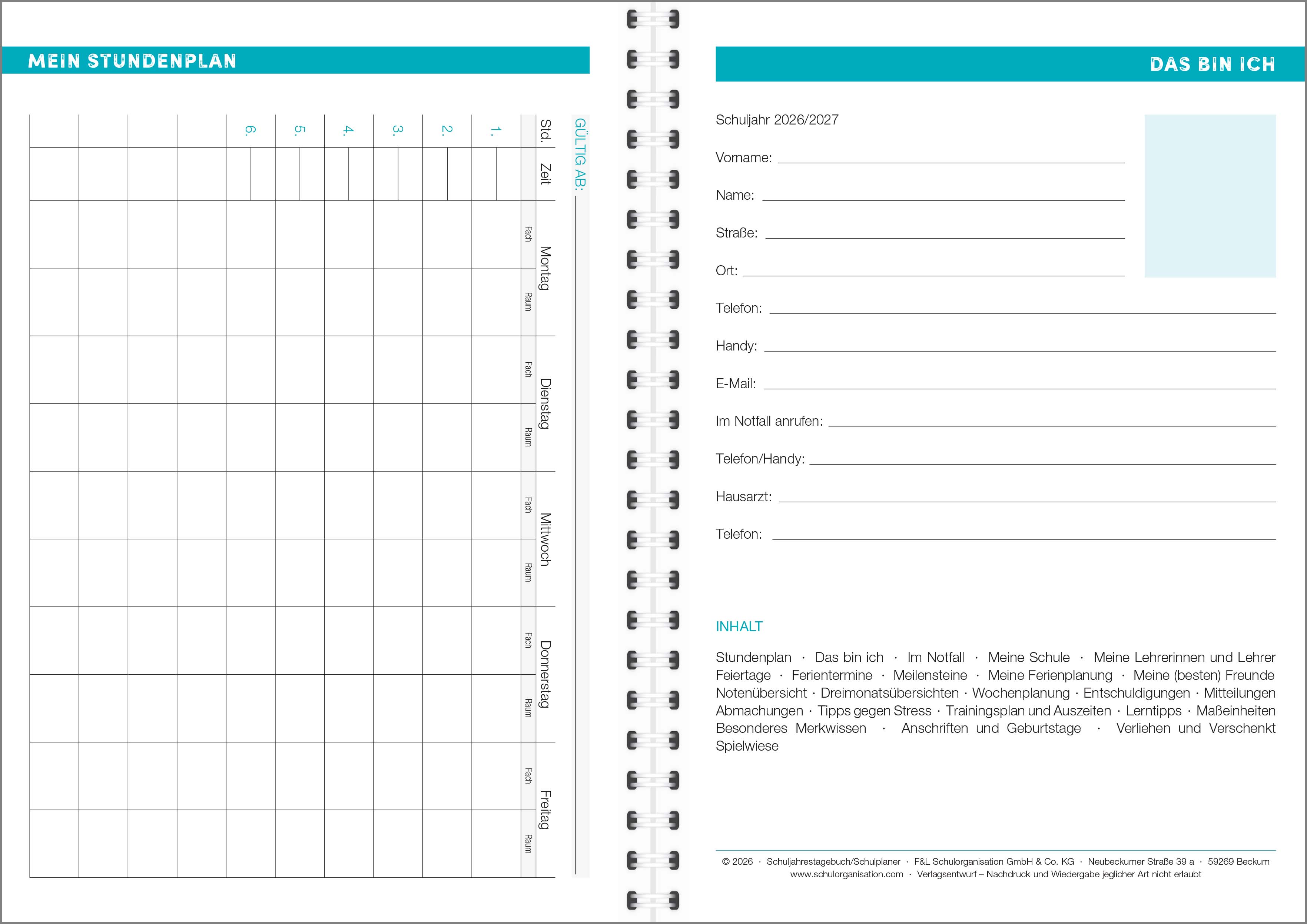 Schuljahrestagebuch/Schülerplaner