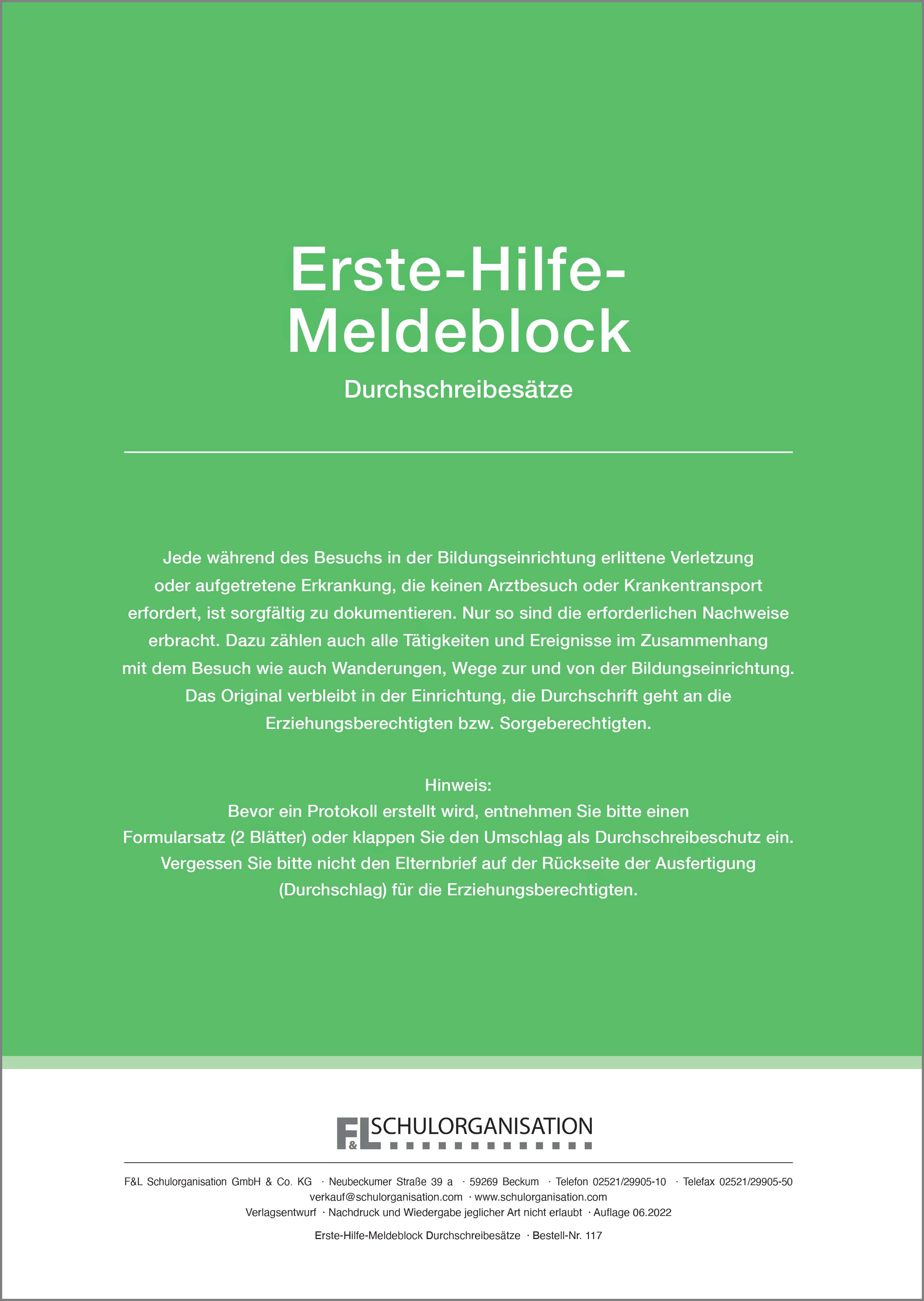 Erste Hilfe Meldeblock