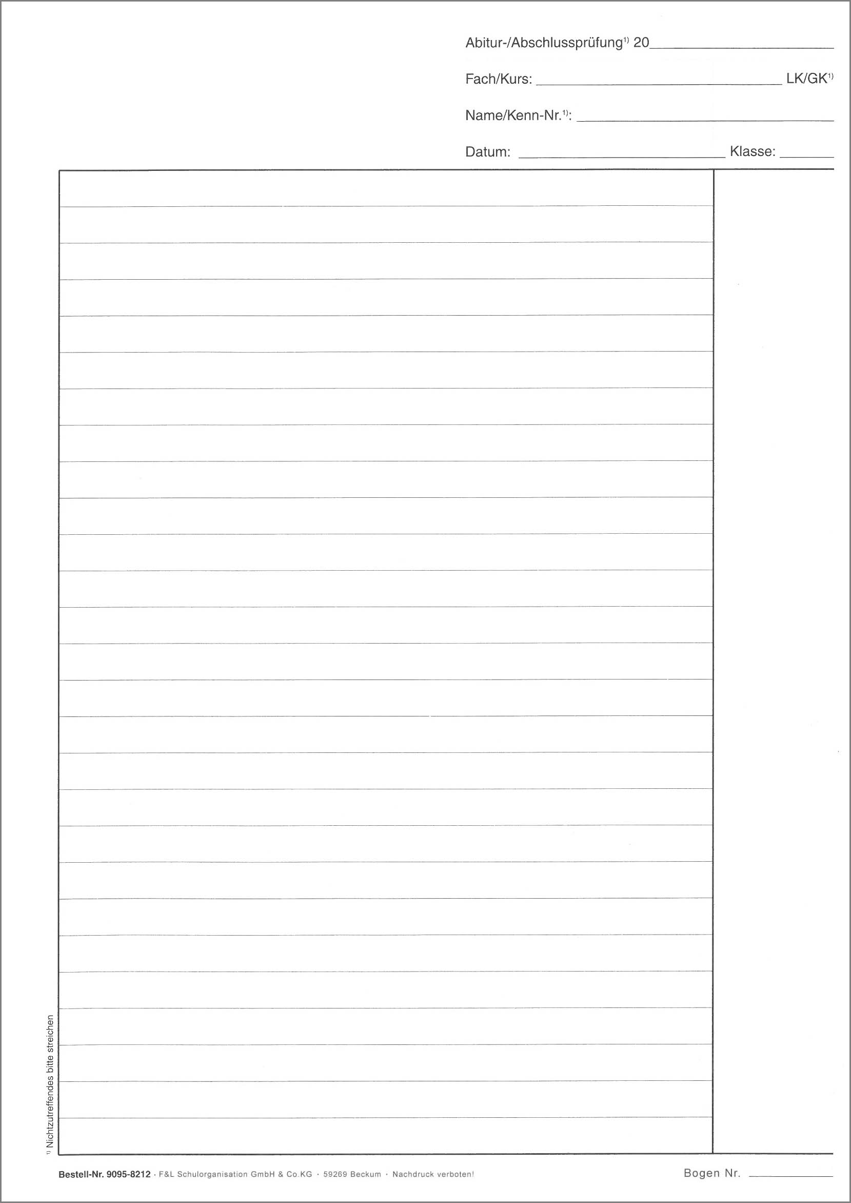 Klausurbogen Hüllbogen, liniert