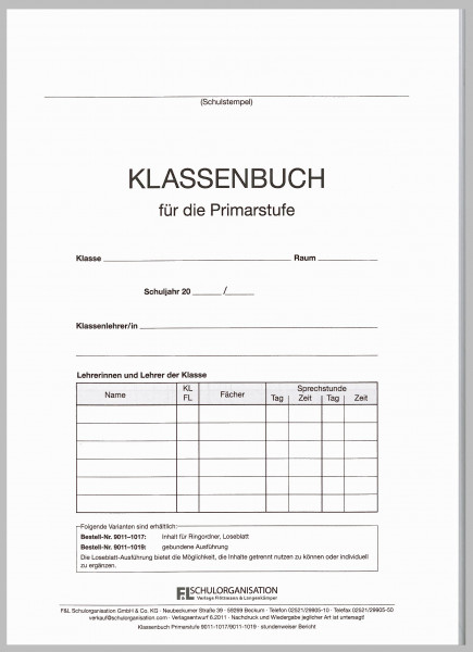 Klassenbuch LoseBlatt Unterrichtsbericht std.-weise
