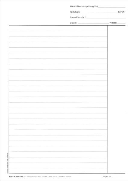 Klausurbogen Hüllbogen, liniert