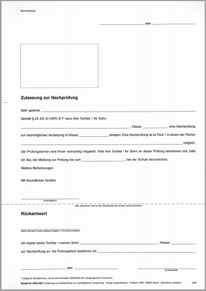 Zulassung zur Nachpüfung