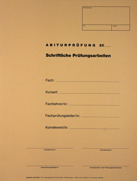 Umschlagmappe für Abiturprüfungen in NS