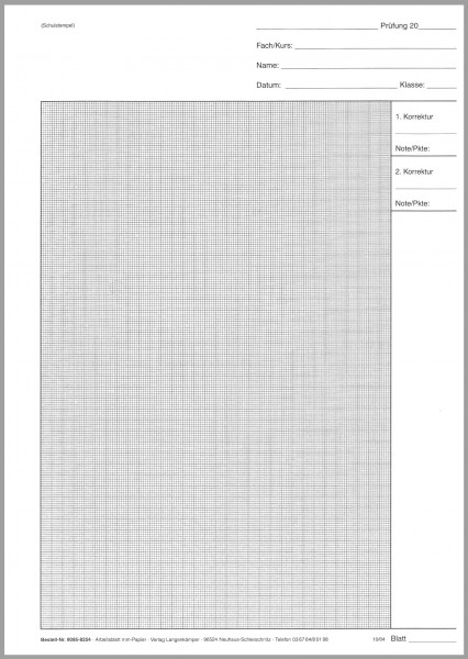 Klausurbogen Arbeitsblatt, Millimeterpapier