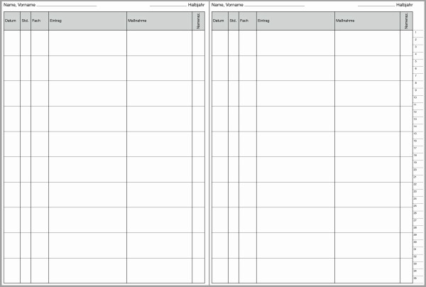 Eintragungen zum Schülerverhalten
