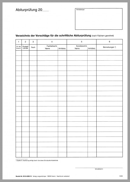 Abiturvordruck