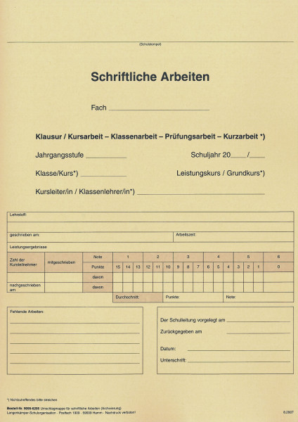 Umschlagmappe neutral schriftliche Prüfungsarbeiten