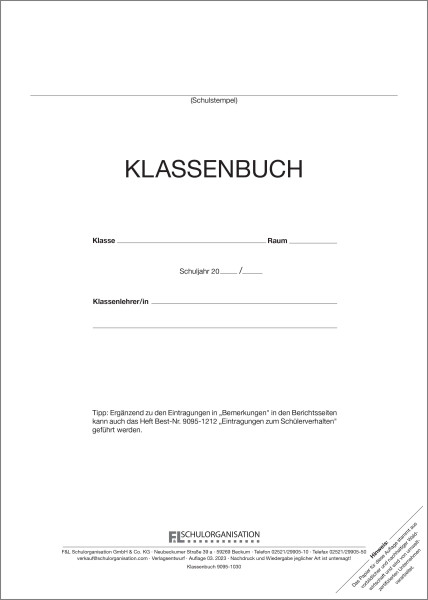 Klassenbuch grün PVC Frei