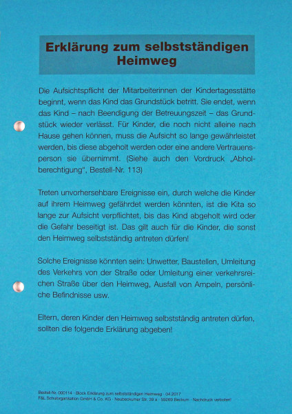 Erklärung zum selbstständigen Heimweg