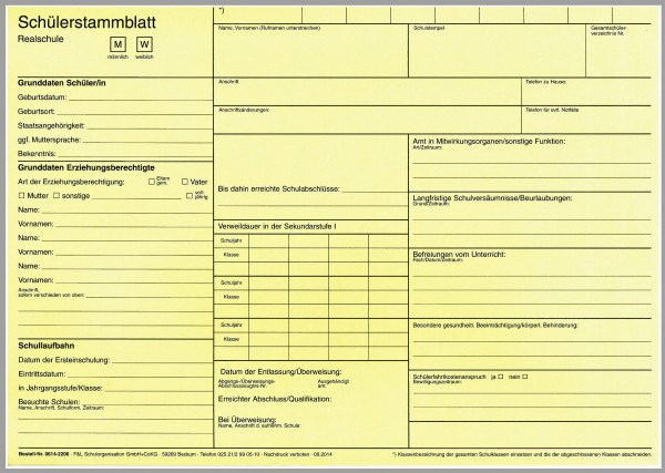 Schülerstammblatt Realschule