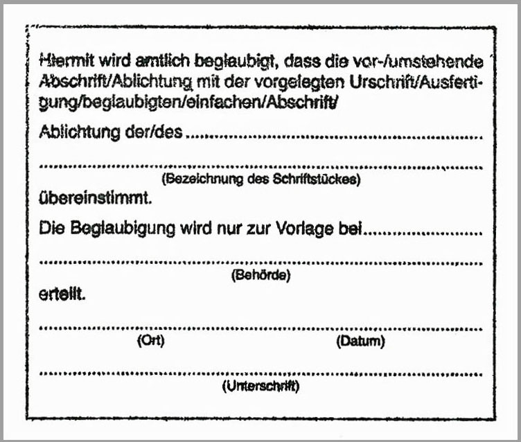 Beglaubigte Abschrift Aus Dem Geburtenregister Für Eheschließung Stempel Beglaubigte Abschrift | F&L Schulorganisation