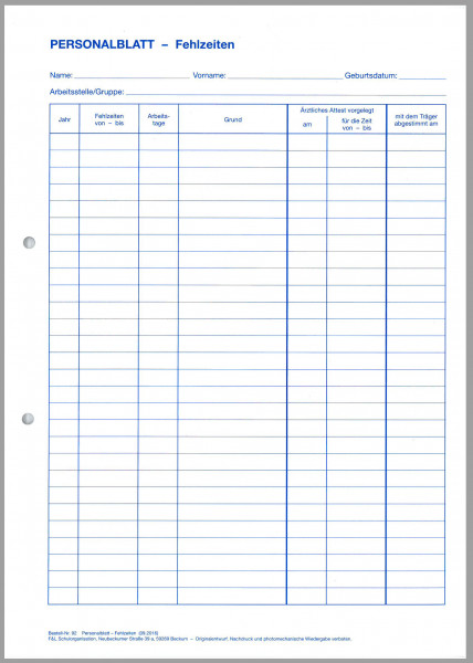 Personalblatt Fehlzeiten