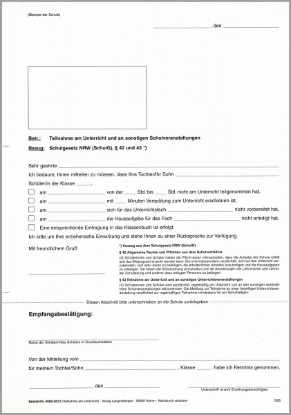 Mitteilung Nichtteilnahme Unterricht