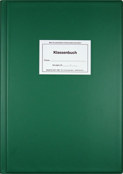 Klassenbuch gebunden, grün Unterrichtsbericht wochenweise