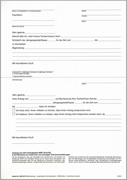 Antrag Beurlaubung