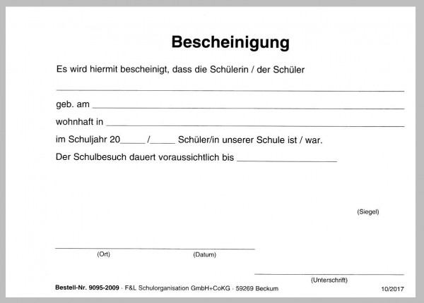 Bescheinigung Schulzugehörigkeit