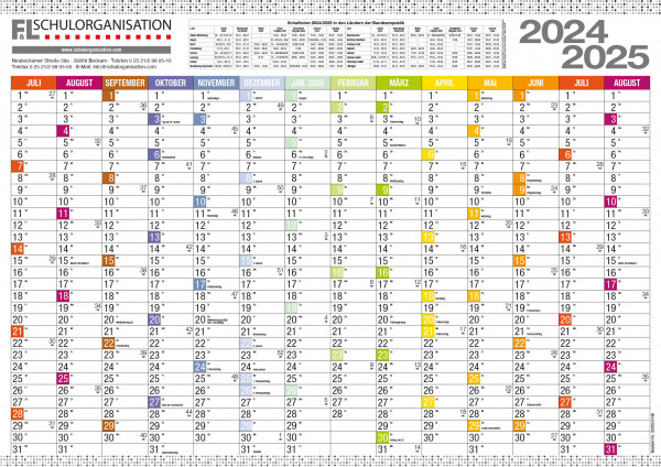 Schuljahreswandplaner Neutral Ausgabe 2024/2025