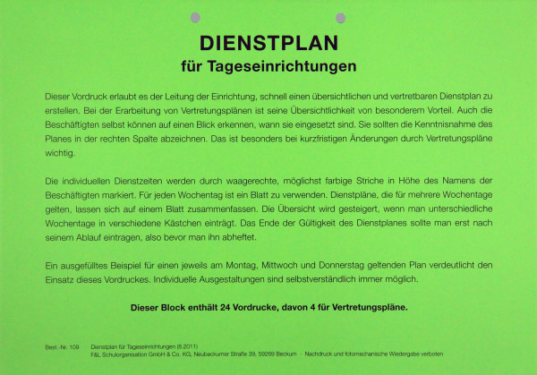 Dienstplan für Tageseinrichtungen