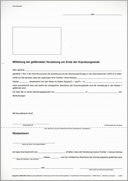 Mitteilung nicht ausreichende Leistungen