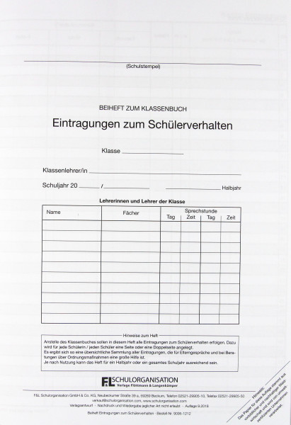 Eintragungen zum Schülerverhalten
