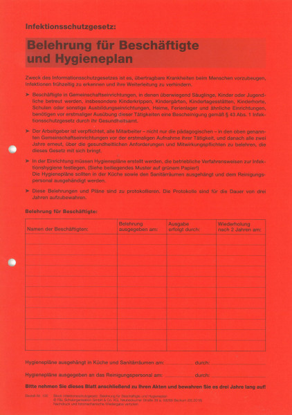Belehrung für Beschäftigte und Hygieneplan