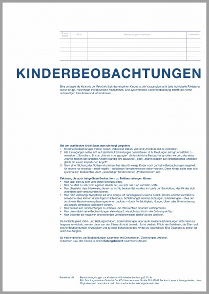 Beobachtungsbogen für Kinder